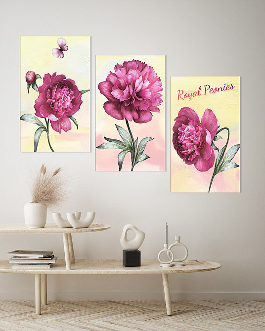 Модульна картина у вітальню/ спальню     Піони      ART-079_3A 70х130 см Київ - фото 3