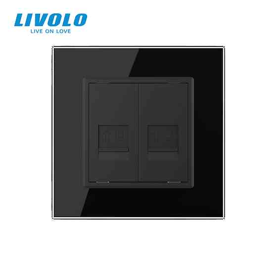 Розетка комп'ютерна подвійна RJ-45 Livolo чорний скло (VL-C792C-12) Коломыя