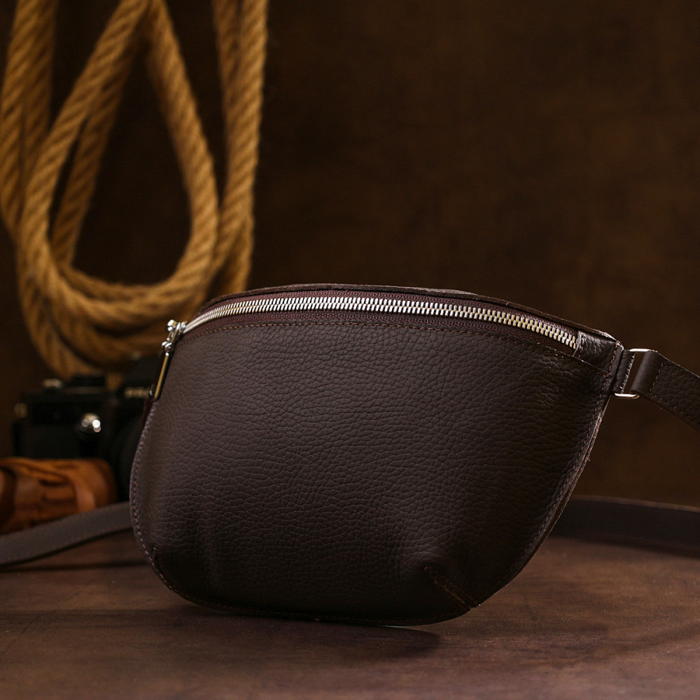 Кожаная матовая бананка Коричневый (SHVIGEL) Киев - изображение 2