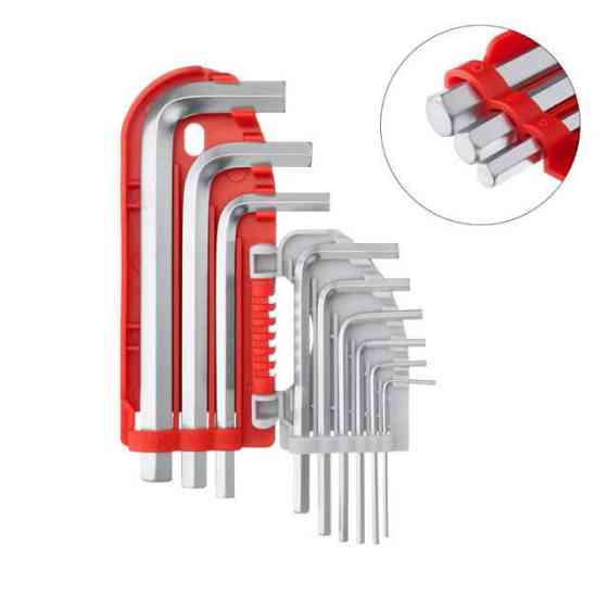 Набор ключей Г-образных шестигранных, 9 шт., 1,5-10 мм, S2, профессиональные INTERTOOL HT-1801 Киев