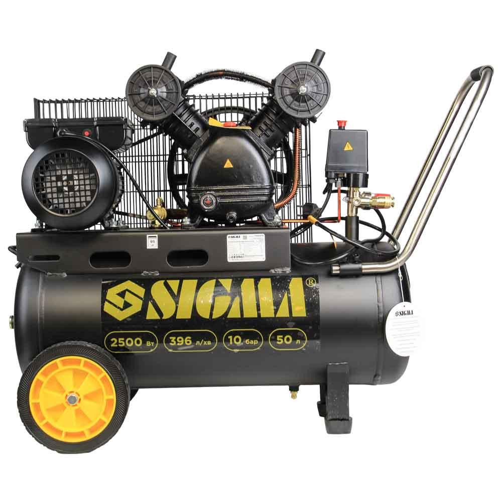 Компресор двоциліндровий ремінний (V) 2.5 кВт 396 л/хв 10бар 50 л (2 крани) SIGMA (7044131) Київ - фото 9
