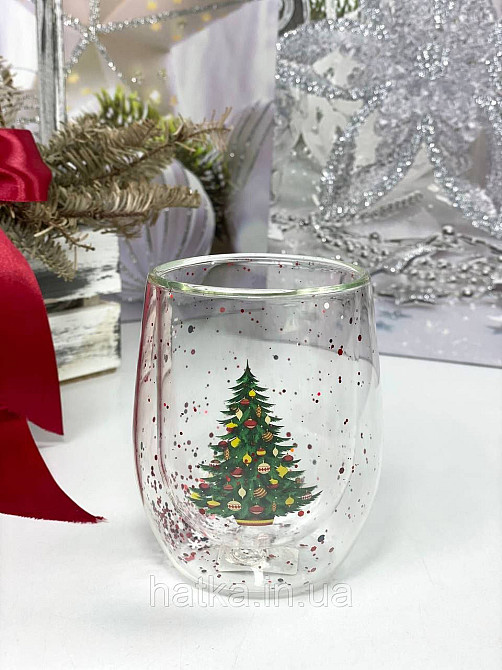 Кухоль чашка подвійне скло Olens "Проздній ялинок" 330 мл Ручне миття 102-1178 Київ - фото 2