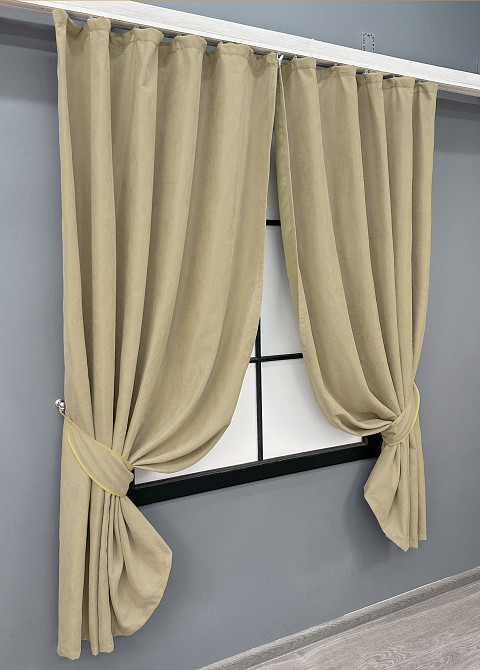 Комплект коротких штор VR-Textil Микровелюр Petek YL № 1801ш Кремовый 130х170 см 2 шт (35-0383) Киев - изображение 2