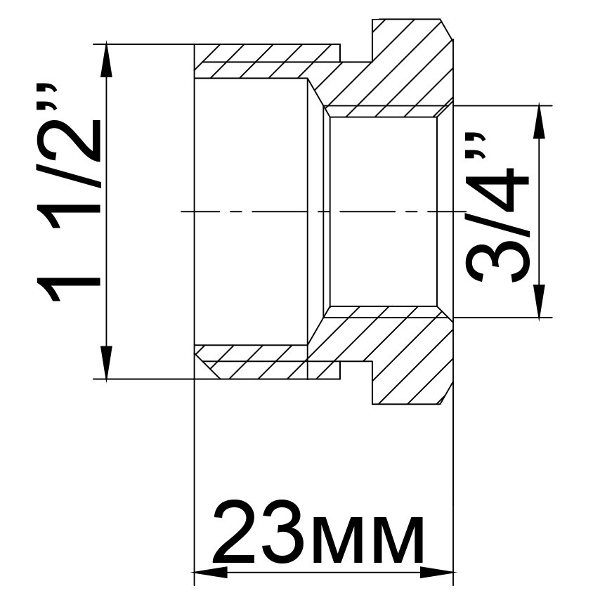 Футорка латунна 1 1/2″ЗР х 3/4″ВР ливарна 724Б (000011110) Київ - фото 4