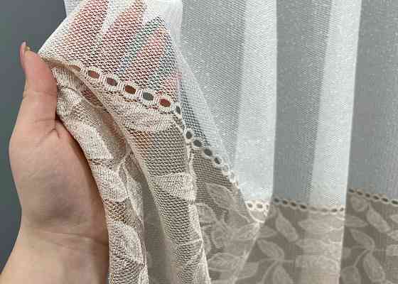 Тюль VR-Textil 2011т Жакард Білий з капучино 300х250 см (42-1339) Київ
