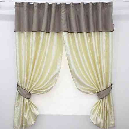 Кухонные шторы VR-Textil № 073к с ламбрекеном и подхватами светло-золотистый с какао 270х170 см (52-0168) Киев