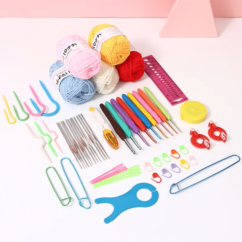 Набор для вязания крючком с пряжей и аксессуарами в косметичке, розовый цвет Каменец-Подольский - изображение 2