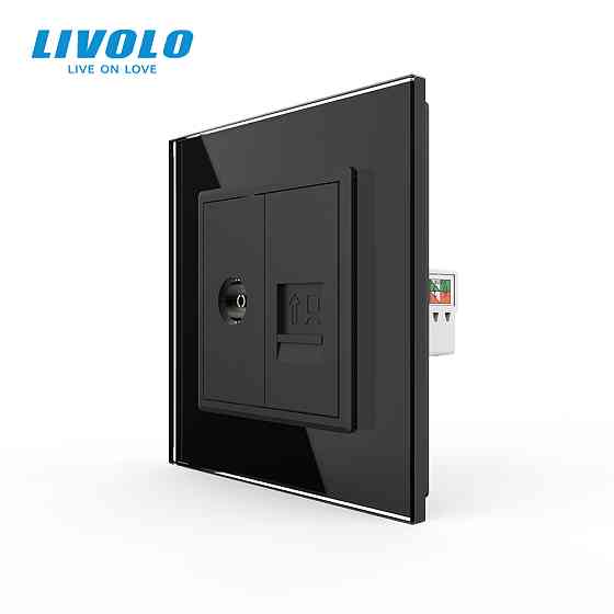 LIVOLO Розетка комп'ютерна RJ-45 і ТБ розетка Livolo чорний скло (VL-C791VC-12) Коломия