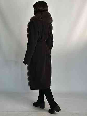 Жіноче кашемірове пальто з хутром по всій довжині Шоколадний Харків