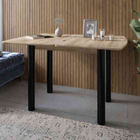 Обеденный стол раскладной LION Нота черные ножки Дуб Сонома 60x90/90x120 (LION-045138) Львов