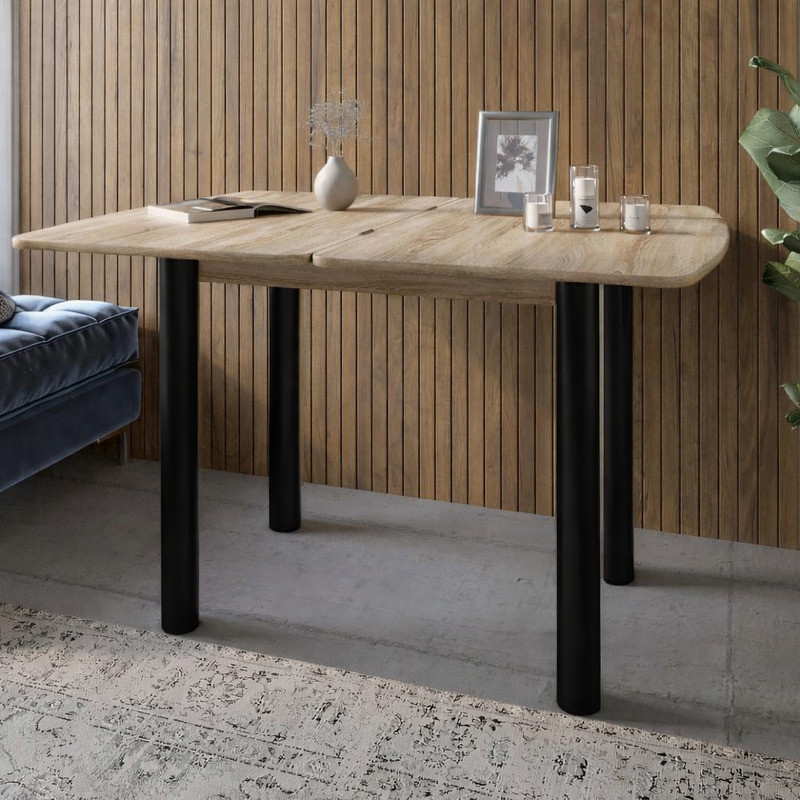 Обідній стіл розкладний LION Нота чорні ніжки Дуб Сонома 60x90/90x120 (LION-045138) Львів - фото 1