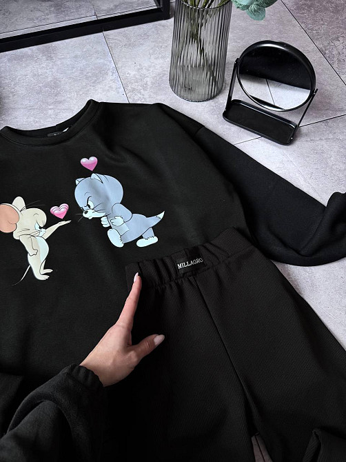 Жіночий трендовий зимоий костюм  худі трьохнитка на флісі лосіни рубчик з начісом Одеса - фото 10