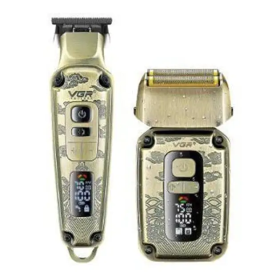 Мужской набор VGR V-641 IPX6 LCD машинка для стрижки + бритва шейвер + дорожная сумка (4 насадки) Киев