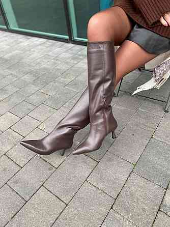 Чоботи жіночі демісезонні весна-осінь на низькому каблуці 6058 шоколадні з натуральної шкіри р. Коломия