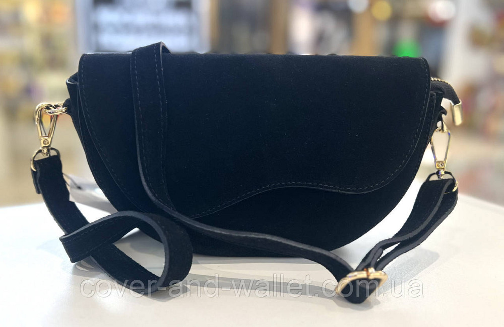 Стильная женская сумка кросс-боди из натуральной замши в черном цвете Virginia Conti Киев - изображение 13