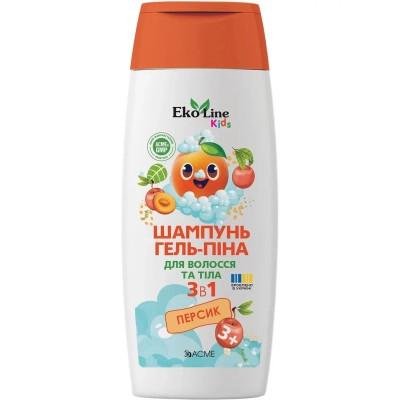 Детский шампунь EcoLine KIDS 3 в 1 (шампунь-гель-піна) персик 250 мл (4823115503558) Винница - изображение 1