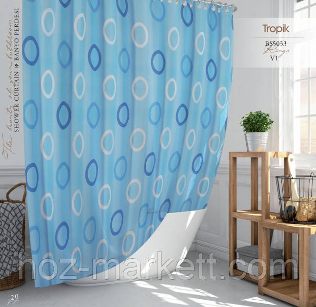 Тканевая шторка для душа Тропик 180 х 200 см Турция голубая Харьков - изображение 1