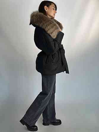 Жіночий зимовий чорний пуховик Aria Raccoon з натуральним хутром єнота 44 Харків
