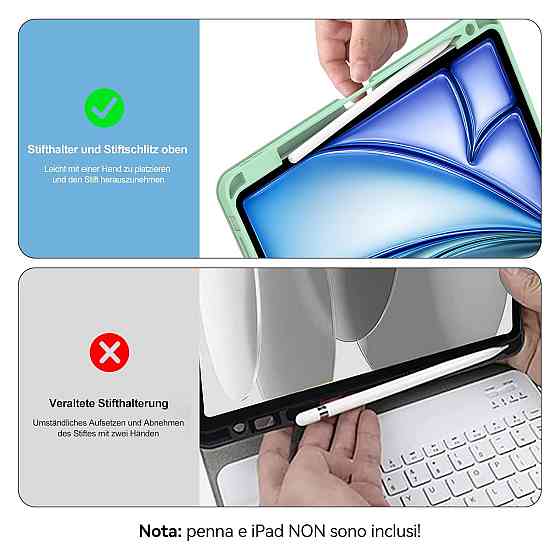 Чохол-клавіатура IVEOPPE для iPad Air 13 M4 M3 M2 м'ятний Bluetooth магнітна знімна QWERTZ підсвітка 450mAh 1мм 3 положення Київ