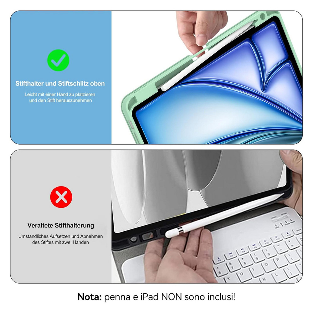 Чохол-клавіатура IVEOPPE для iPad Air 13 M4 M3 M2 м'ятний Bluetooth магнітна знімна QWERTZ підсвітка 450mAh 1мм 3 положення Київ - фото 5