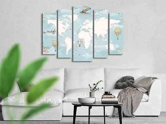 Модульна картина у вітальню / спальню Карта світу ,біла Art-422_5 ( 80х118см ) Київ
