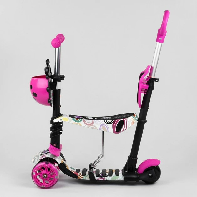 Самокат біговел триколісний Best Scooter з батьківською ручкою підсвічуванням коліс Рожевий абстракція (75009) Чернігів - фото 2