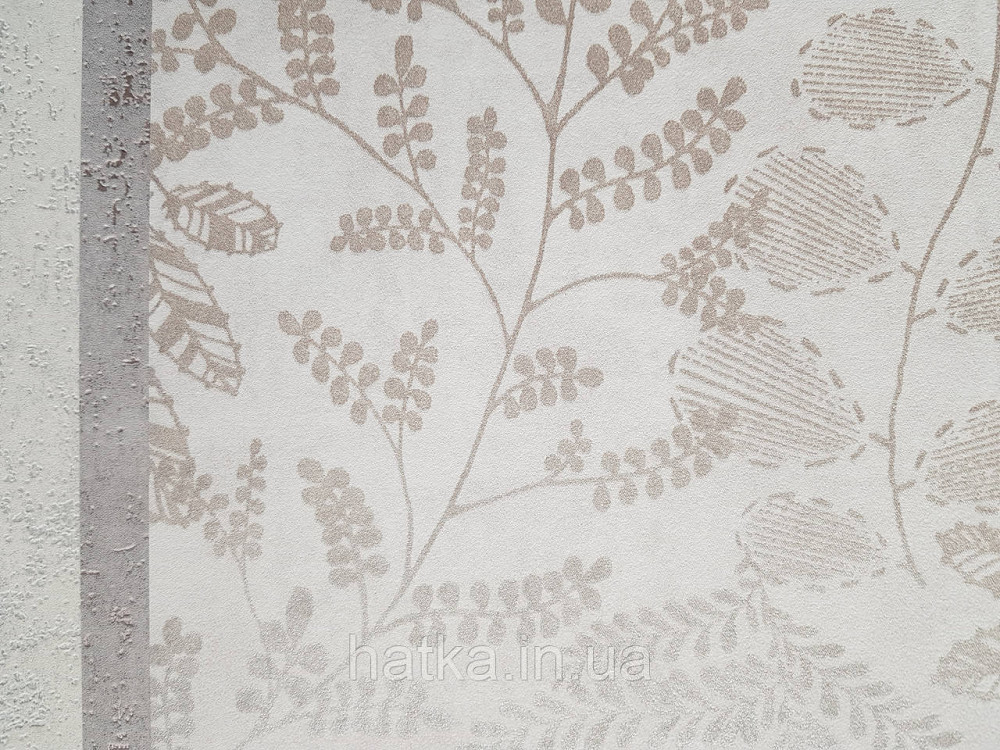 Обои виниловые на флизелине AS creation The Bos 0.53х10 листья ветки бежевые перламутр на белом Киев - изображение 3