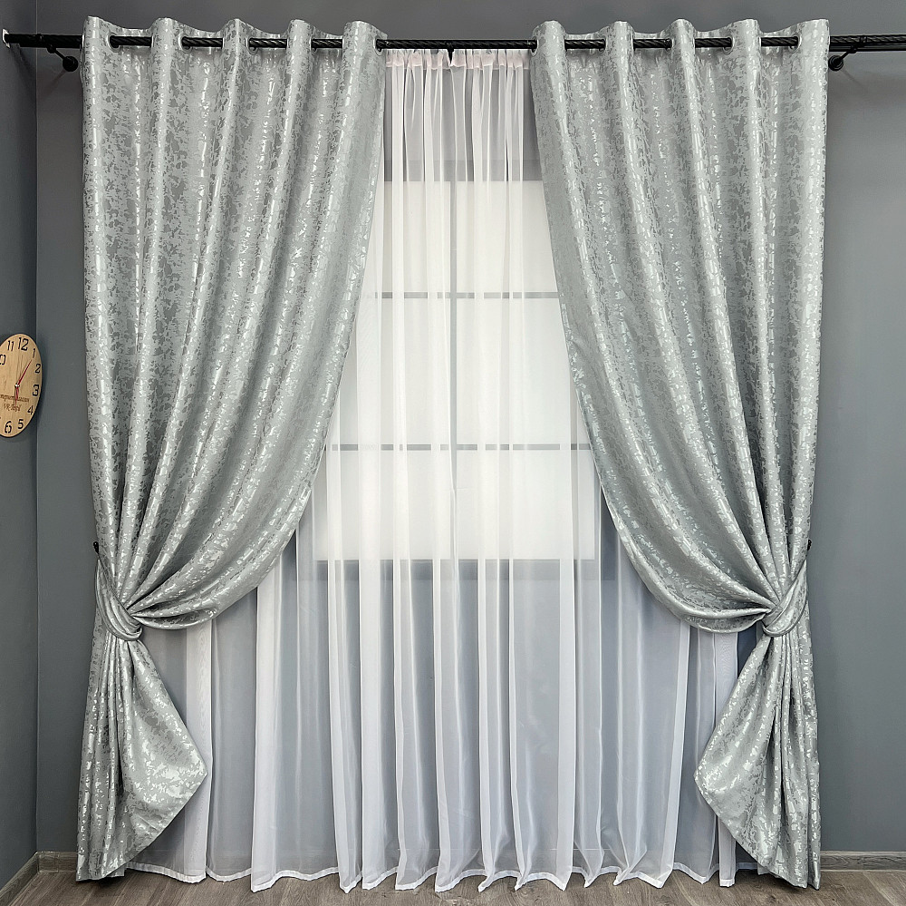 Комплект штор на люверсах VR-Textil Льон мармур Pavliani ХО № 1911ш Світло-сірий 150х250 см 2 шт (37-0322) Київ - фото 2