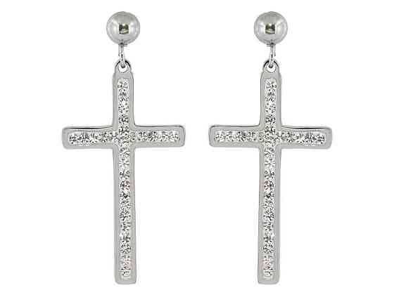 Серьги Stainless Steel Родий пусеты «Крестики с кристаллами» (215048) ТМ XUPING Киев