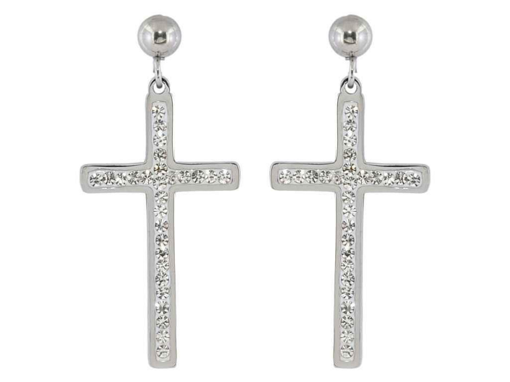 Сережки Stainless Steel Родій пусети «Хрестики з кристалами» (215048) ТМ XUPING Київ - фото 1