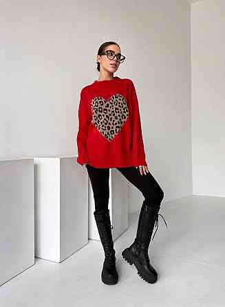 Жіночий стильний светр оверсайз із сердечками Червоний Одеса
