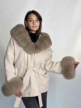 Пончо женское с мехом капюшон и манжеты Пудровый Харьков