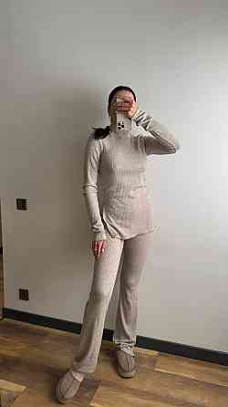 Жіночий теплий базовий костюм-двійка ангора рубчик Бежевий, 44/46 Одеса