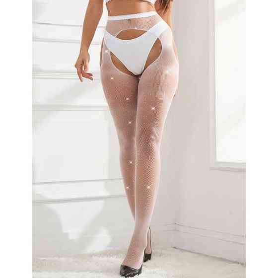 Колготки Very Sexy Shine з відкритим доступом і стразами — Білий — XS/S/M (1/2/3) — Еротична білизна Вінниця