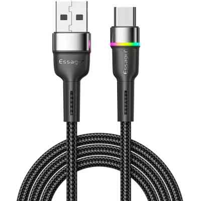 Дата кабель USB 2.0 AM to USB-C 2.0m 3A LED black Essager (EXCT-XCDA01) Винница