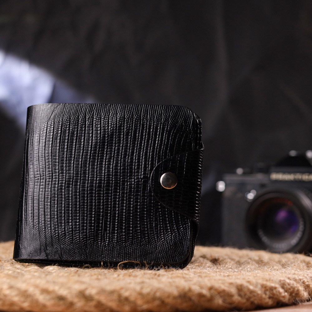 Портмоне для чоловіків у два складення з натуральної фактурної шкіри CANPELLINI 21575 Чорне Київ - фото 3