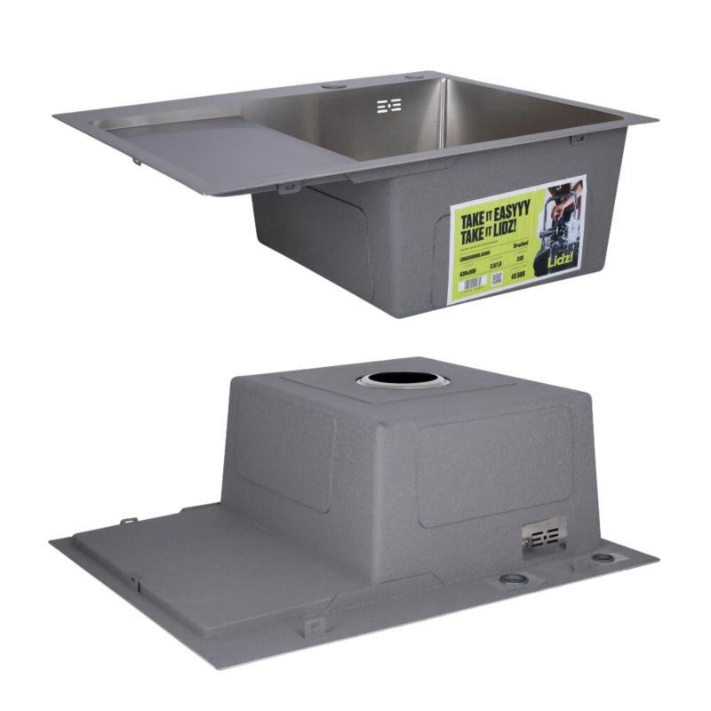 Мийка для кухні інтегрована Lidz Handmade H6350L крило зліва Brushed у комплекті з дозатором та кошиком Київ - фото 4