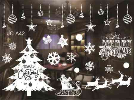 Наклейка на вікна до нового року Новорічні олені 50 на 70 см білий Київ