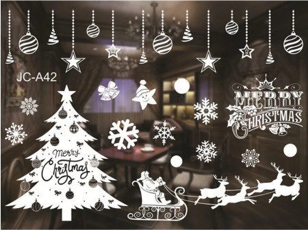 Наклейка на вікна до нового року Новорічні олені 50 на 70 см білий Київ - фото 1