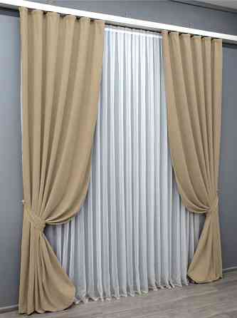 Комплект готовых штор VR-Textil Микровелюр Petek YL № 1800ш Бежевый 150х295 см 2 шт (33-0774) Киев