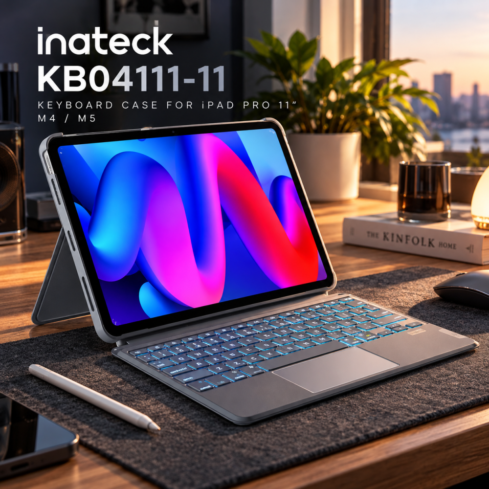 Чохол-клавіатура Inateck KB04111-11 для iPad Pro 11″ M4/M5, Bluetooth, магнітний, знімний, тачпад, підсвітка, сірий Київ - фото 1