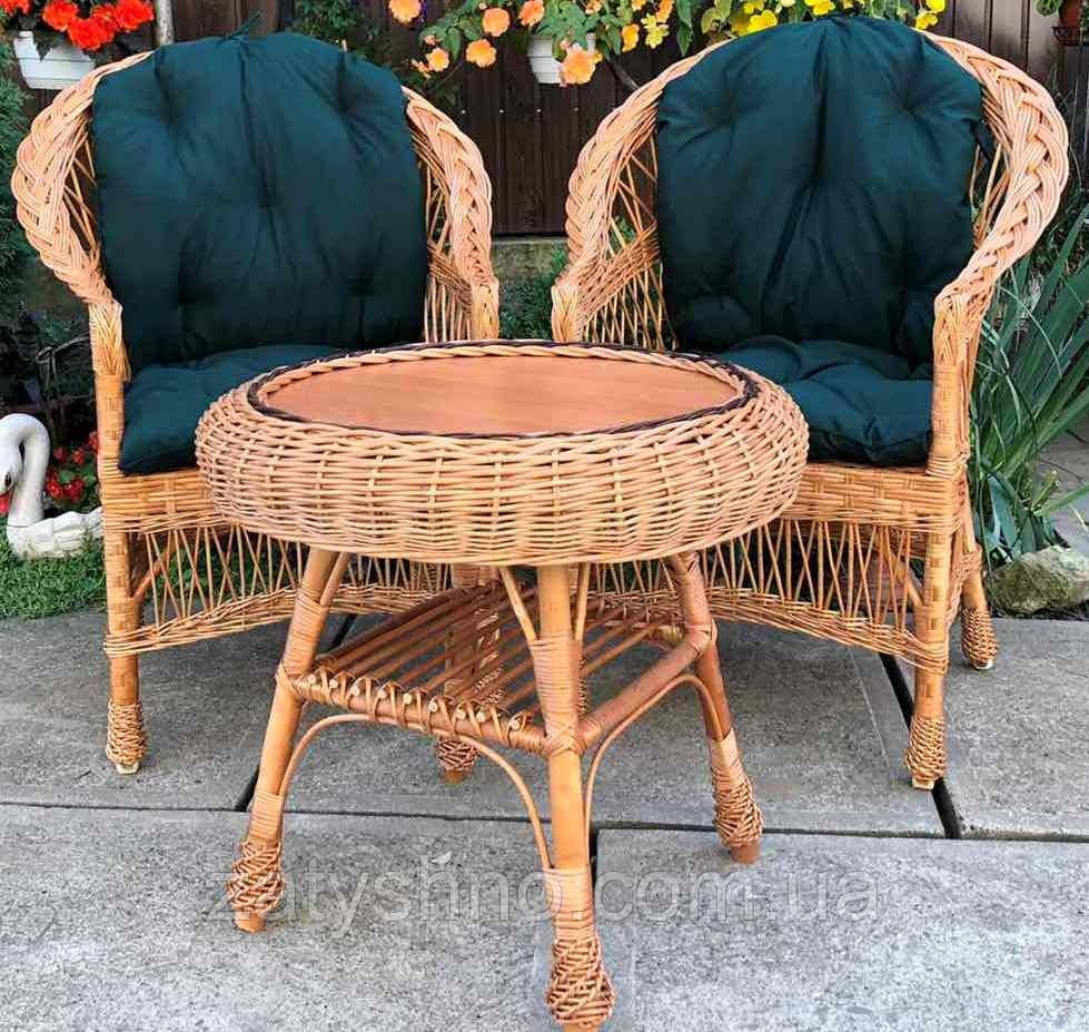 Меблі плетені з зеленими накидками | Меблі з лози | меблі плетені з круглим столом Київ - фото 2