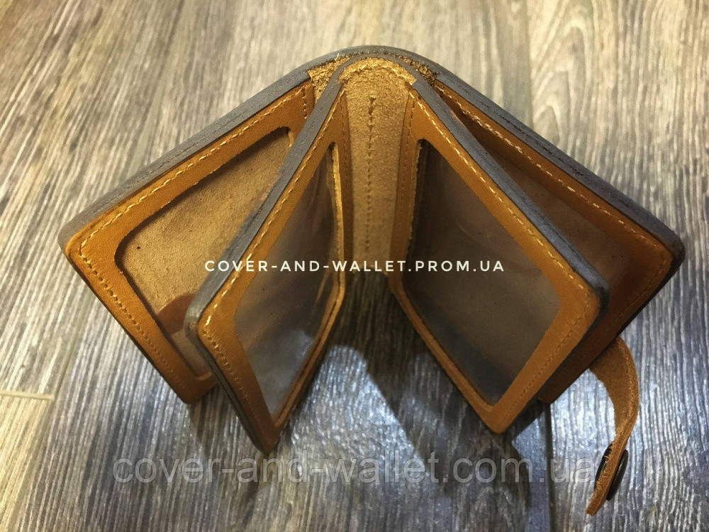 Шкіряна обкладинка на id паспорт та водійські документи на кнопці жовтого кольору ST Київ - фото 3