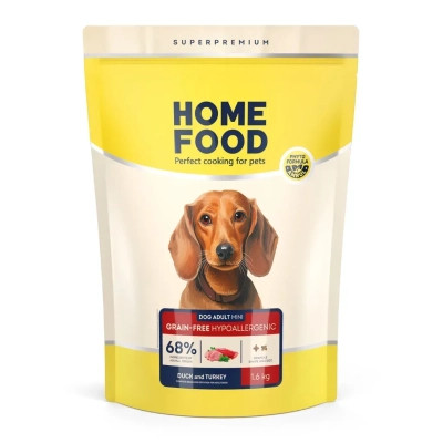 Сухой корм для собак Home Food ADULT MINI Grain-free hypoallergenic с уткой и индейкой 1.6 кг (4820235020934) Винница - изображение 1