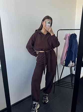 Женский теплый прогулочный костюм двойка: худи и брюки двусторонний полар флис Одесса