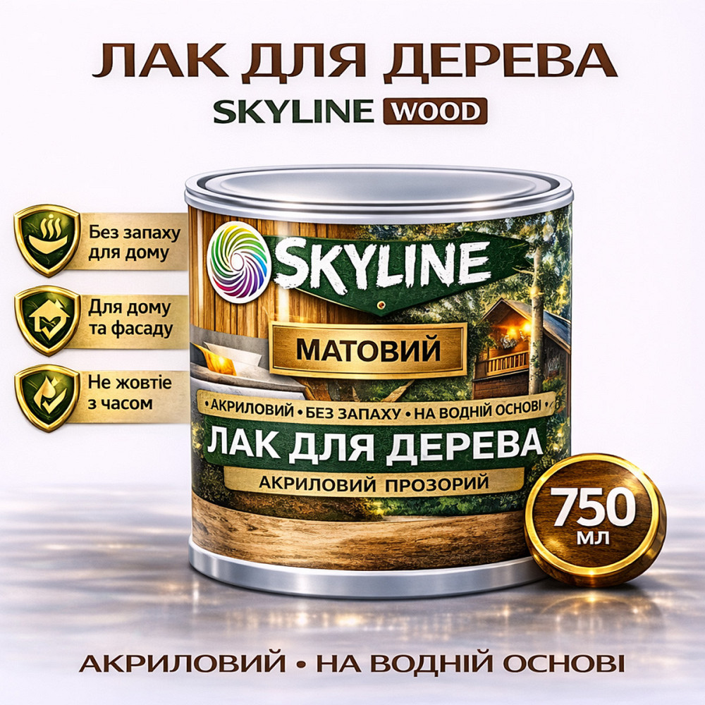 Лак для дерева Skyline матовый акриловый прозрачный без запаха для внутренних и наружных работ 750 мл Харьков - изображение 1