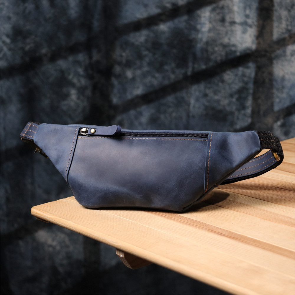 Красива сумка-бананка для чоловіків з натуральної vintage шкіри Shvigel 23123 Синій Київ - фото 9