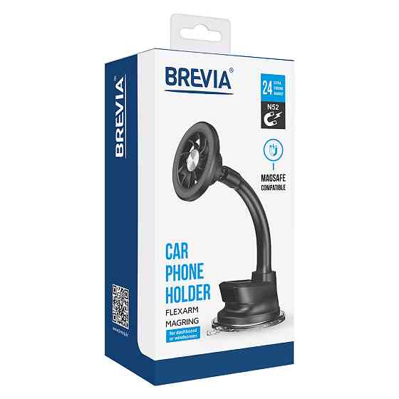 Тримач телефону автомобільний Brevia FlexArm MagRING із присоскою, гнучкий 163мм, магнітний Magsafe, чорний Львів