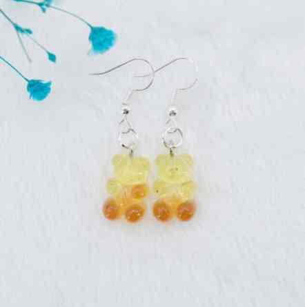 Мишки сережки, цвет коричневый + желтый - размер мишки 1,6*1см, смола Киев