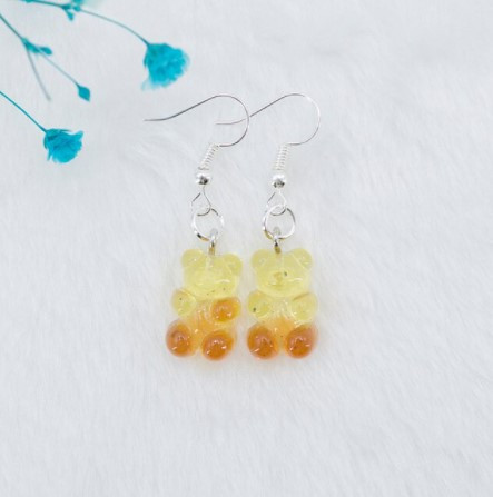 Мишки сережки, цвет коричневый + желтый - размер мишки 1,6*1см, смола Киев - изображение 1